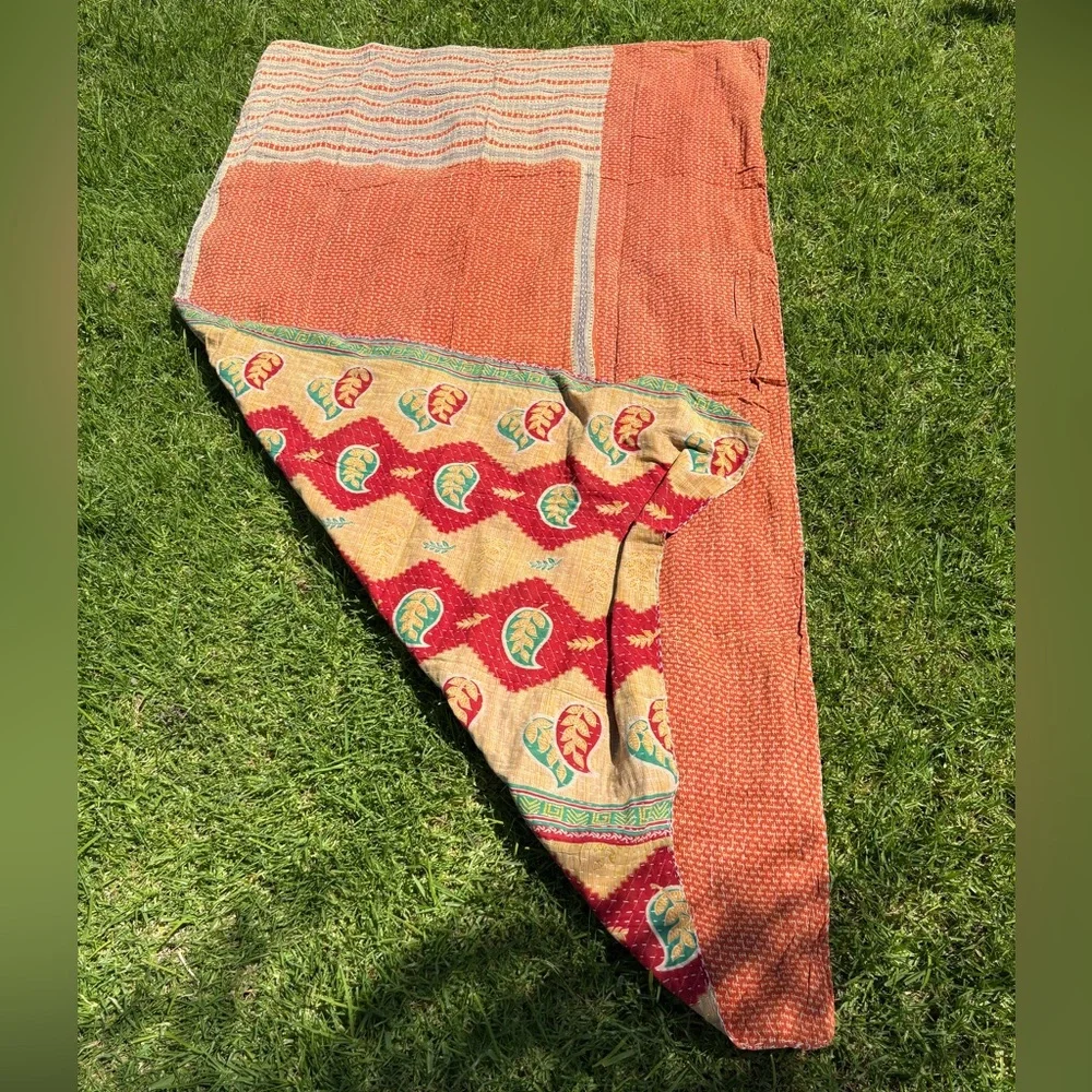 Vintage Beach 🪲🦀☀️ Kantha Quilt Reversible Surf Vacation Blanket Boho Cool 😎